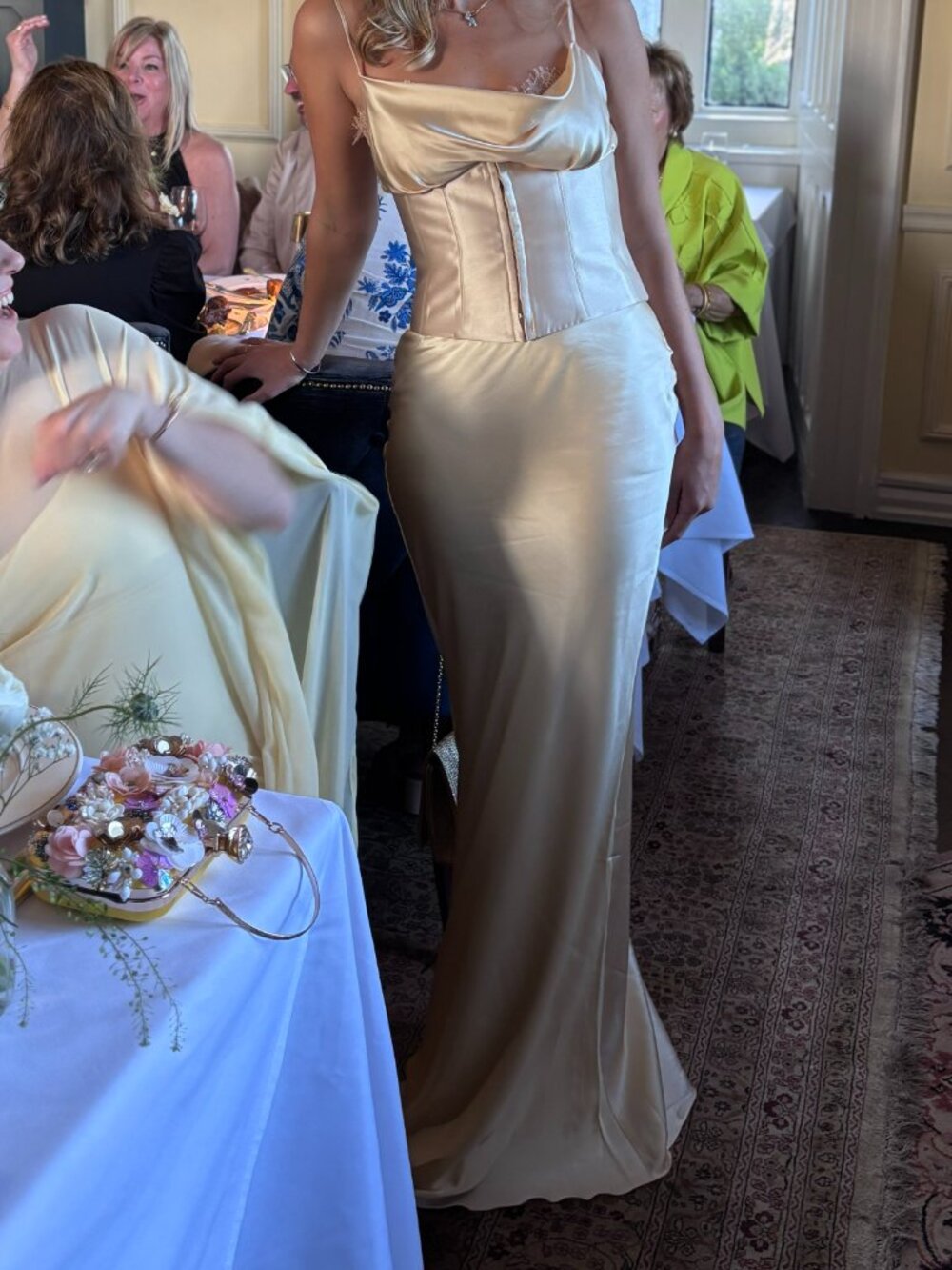 De La Vali CLEODORA MAXI DRESS IN CREAM SILK SATIN - Picture 5 of 5